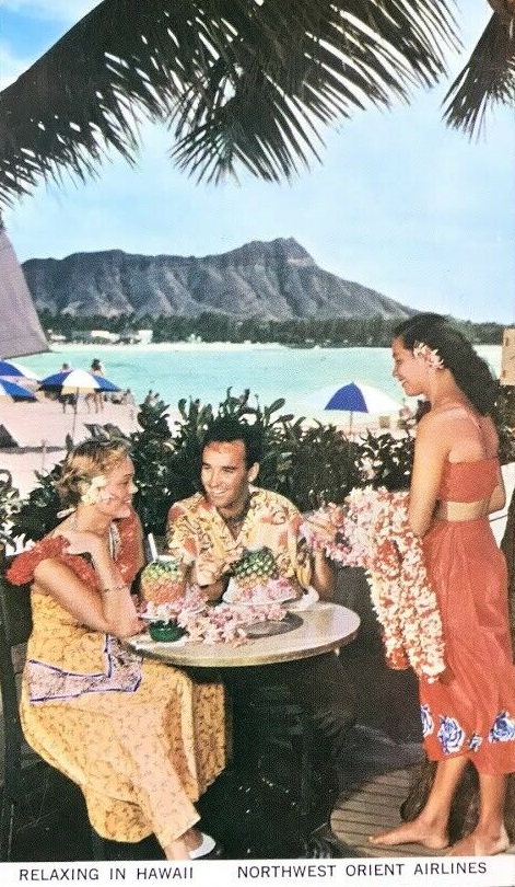 Relaxing in Hawaii Northwest Orient Airlines Postcard